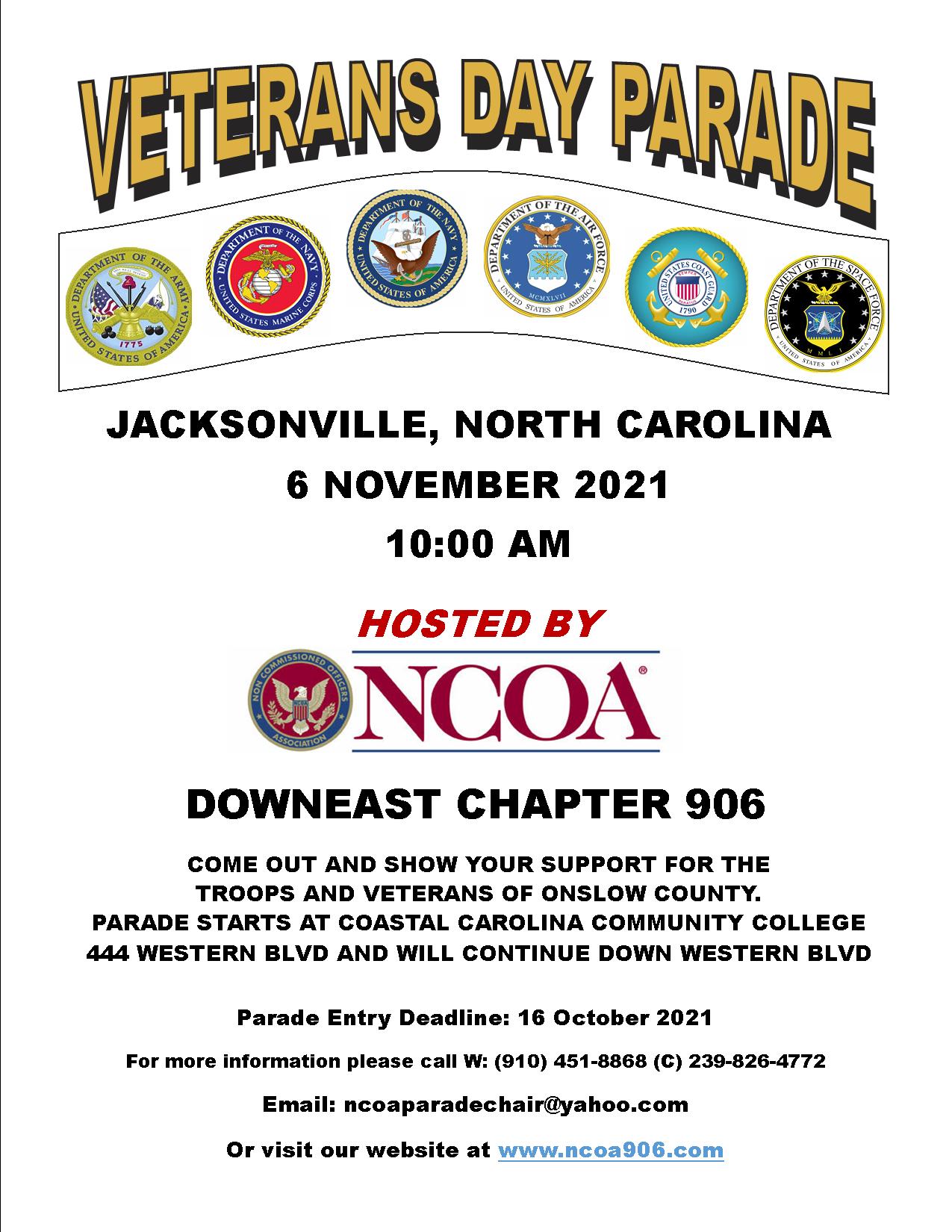 Jacksonville Veterans Day Parade NCOA Down East Chapter 906