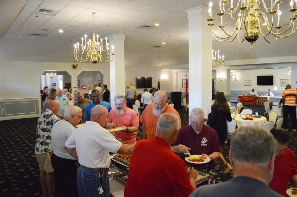 “Colonel’s Row” along with Onslow County Sherriff Hans Miller served the breakfast prepared by the MCCS staff of Paradise Point Officer’s Club. The Regiment of Retired Marines hosted the Retiree Breakfast May 7, 2022. Guests enjoyed visiting with Retirees from all branches of service and received information that affects all active duty and retired service members.