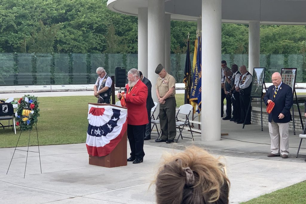 Marine Corps League Onslow Detachment #262 Chaplain Reverend Ray Randall gave the opening Invocation at the Vietnam Veterans Recognition Day held on April 30, 2022. The Recognition Day was held at the Lejeune Memorial Gardens in Jacksonville, NC. The event was hosted by Marine Corps League Onslow Detachment #262, The Color Guard was provided by H&S Battalion, Marine Corps Installations East – MCB Camp Lejeune, NC. Rolling Thunder, NC-5 provided the Missing Man Table Ceremony.